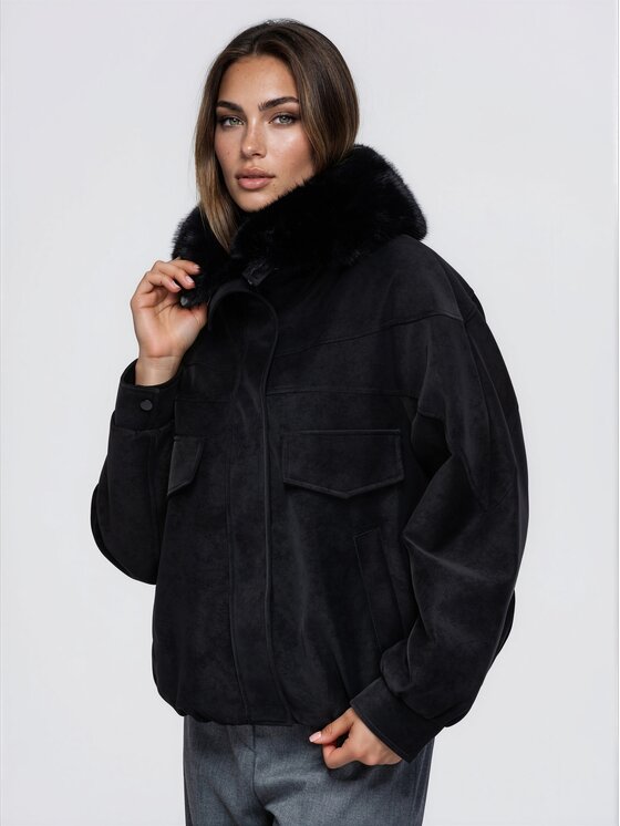 Ombre Ombre Zimní bunda OW-JT-E0009 Černá Relaxed Fit