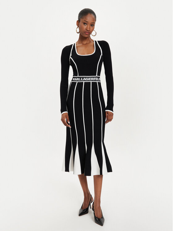 KARL LAGERFELD KARL LAGERFELD Kötött ruha 245W1330 Fekete Slim Fit
