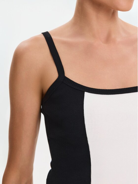 Nudyess Nudyess Top Alex z prążka Czarny Slim Fit