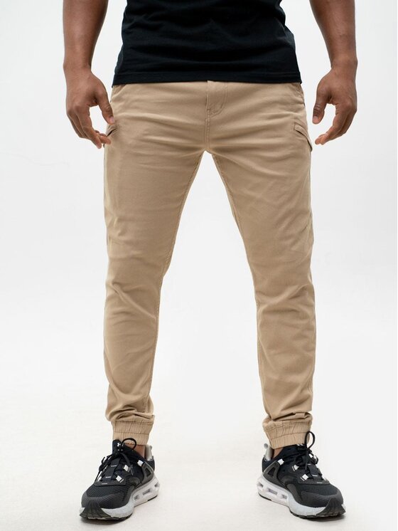 MyStars MyStars Spodnie materiałowe joggery karmel Klasyczne 6 kieszeni 34 Brązowy Regular Fit