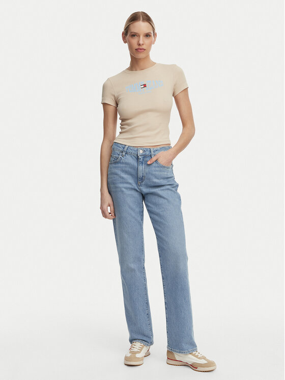 Tommy Jeans Tommy Jeans Póló Wavy Flag DW0DW22272 Világos bézs Slim Fit