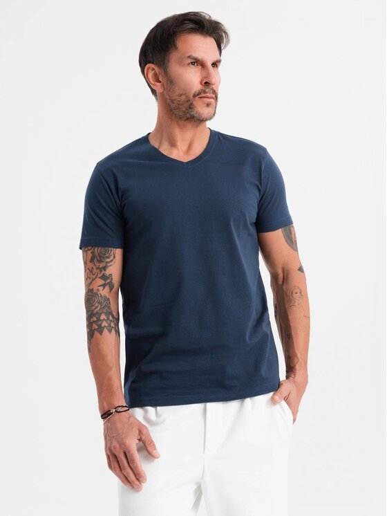 Ombre Ombre T-Shirt OM-TSBS-0237 Granatowy Regular Fit