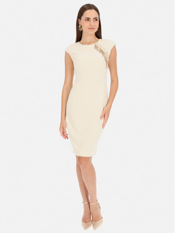 L’AF L’AF Sukienka koktajlowa Edith Kremowy Slim Fit