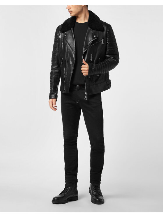 PHILIPP PLEIN PHILIPP PLEIN Kurtka skórzana 26985 Czarny Slim Fit