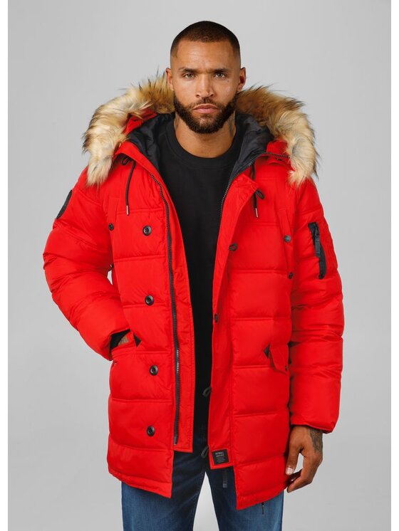 PITBULL PITBULL Kurtka zimowa parka męska z kapturem Kingston XS Czerwony Regular Fit