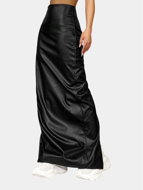 MADE BY SOCIETY MADE BY SOCIETY Spódnica maxi Fusta RIB-TECH - F27165 Czarny Basic Fit