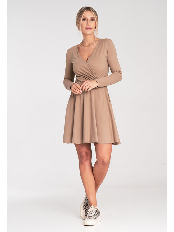 FIGL FIGL Sukienka koktajlowa M1050 Beżowy A-Line Fit