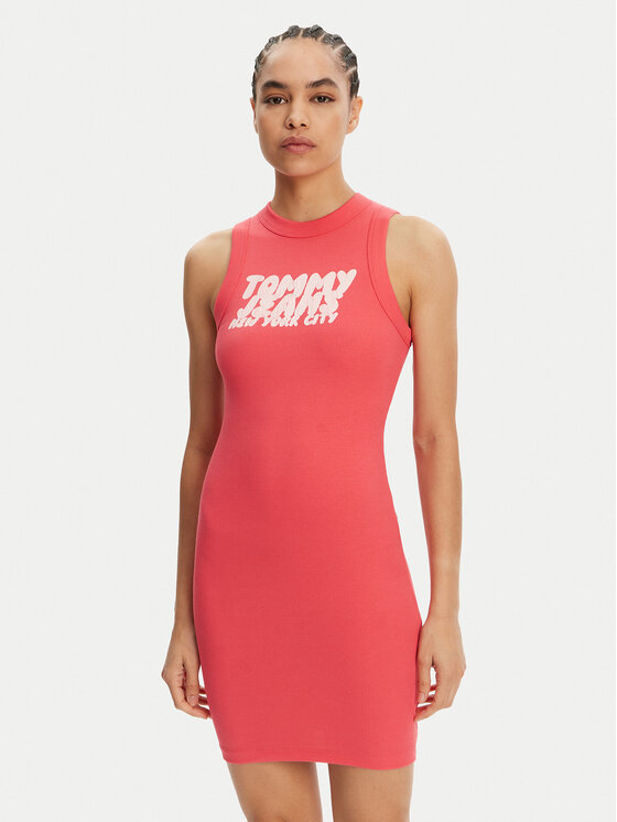Tommy Jeans Tommy Jeans Ежедневна рокля Bubble DW0DW21351 Коралов Slim Fit