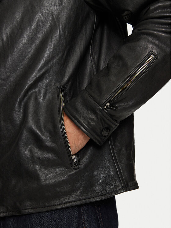 REPLAY REPLAY Kurtka skórzana M8435 .000.84950 Czarny Regular Fit