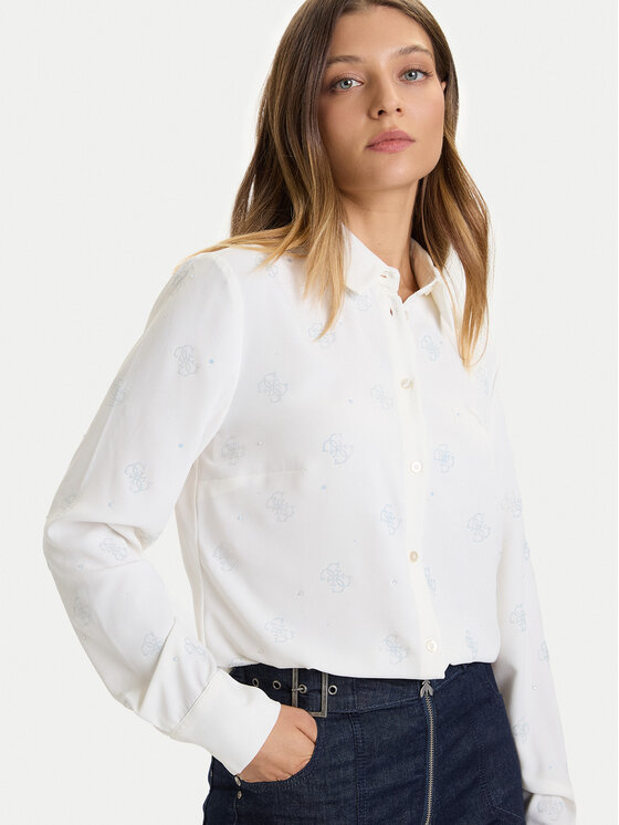 Guess Guess Cămașă W5BH80 W2982 Alb Regular Fit