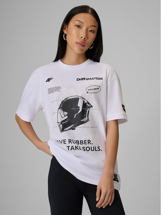 4F 4F T-Shirt MOTOSPORTS 2026 Biały Loose Fit