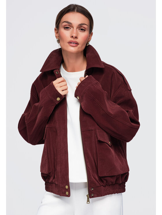 Ombre Ombre Kurtka przejściowa OW-JANP-0142 Bordowy Relaxed Fit