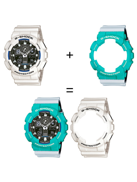 Casio Casio Zegarek SET GA-100B-7AER + BEZEL 10410475 + PASEK 10527469 Biały