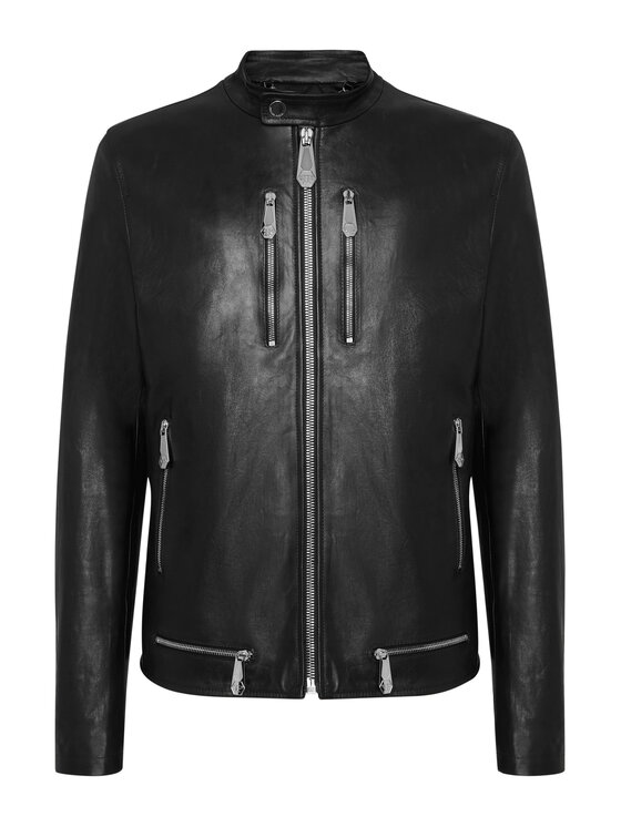 PHILIPP PLEIN PHILIPP PLEIN Kurtka skórzana 26993 Czarny Slim Fit