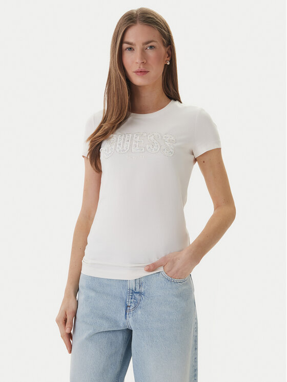 Guess Tricou W5GI04 J1314 Alb Slim Fit