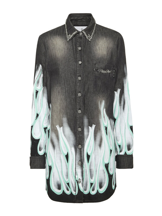 PHILIPP PLEIN PHILIPP PLEIN Koszula jeansowa 22717 Szary Fitted Fit