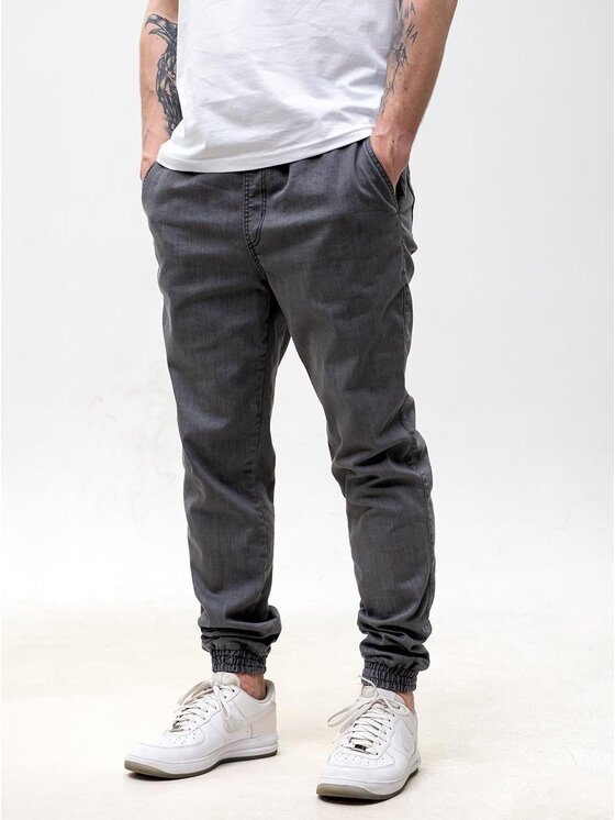 Urban City Urban City Joggery Elastyczne na gumce dzins sznurki 131433 Szary Regular Fit