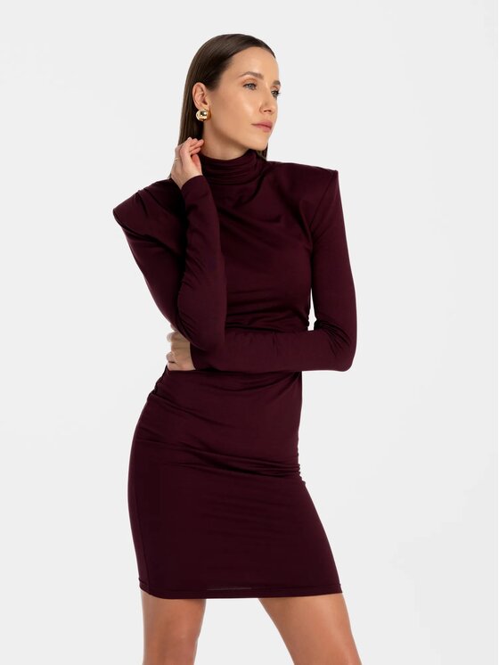 MANDRAGORA MANDRAGORA Úpletové šaty Soreen Bordó Slim Fit