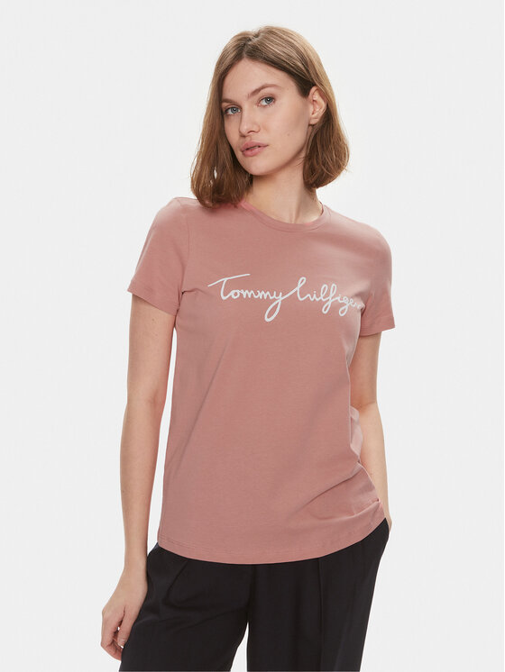 Tommy Hilfiger Tričko Signature WW0WW41674 Ružová Regular Fit