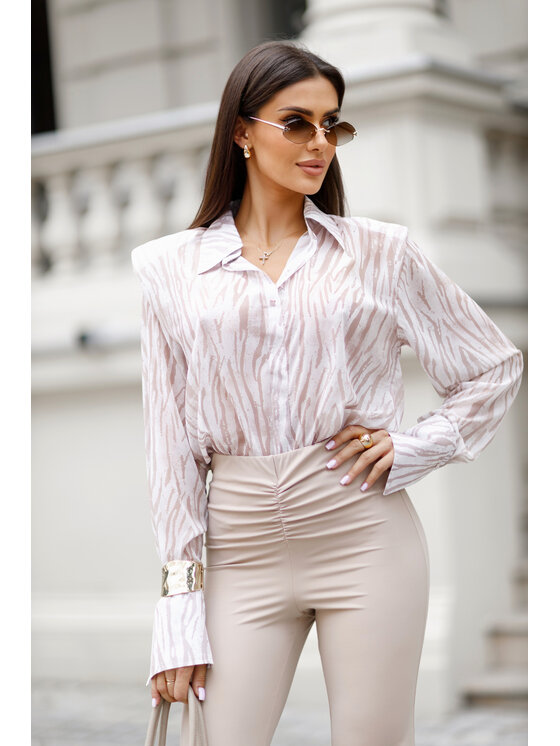 LilaLou LilaLou Koszula Camilla Beżowy Regular Fit