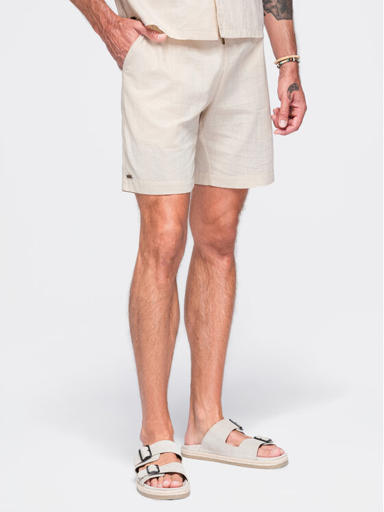 Ombre Ombre Szorty materiałowe OM-SRCS-0209 Kremowy Regular Fit