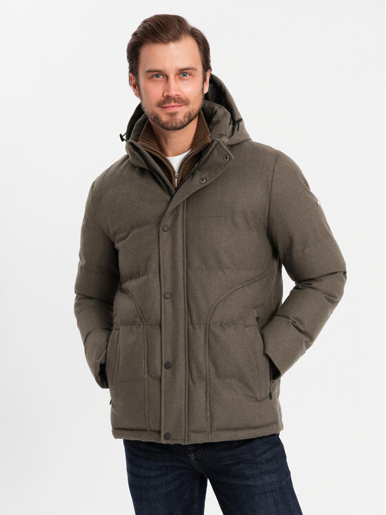 Ombre Ombre Vatovaná bunda OM-JAHP-0203 Khaki Regular Fit