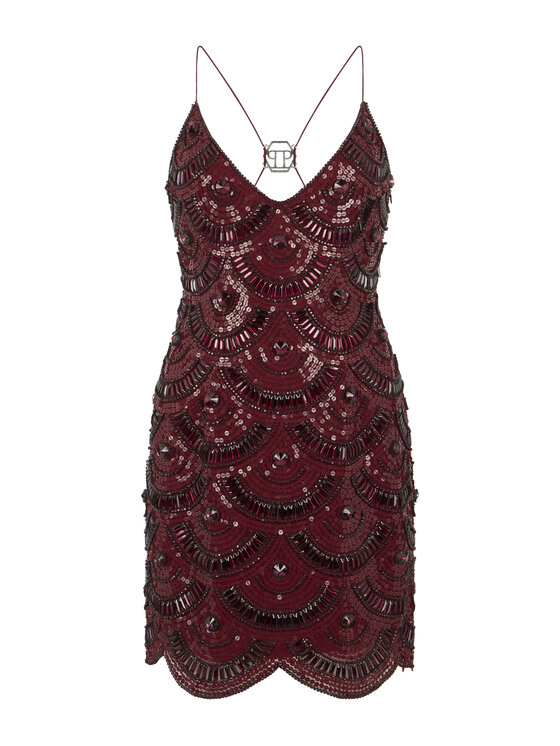 PHILIPP PLEIN PHILIPP PLEIN Koktejlové šaty 31180 Bordó Casual Fit