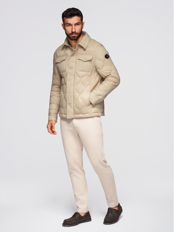 Ombre Ombre Kurtka zimowa OM-JALP-0215 Beżowy Regular Fit