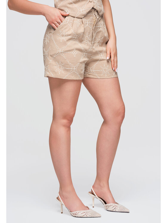 Ombre Ombre Szorty materiałowe OW-ST-E0019 Beżowy Relaxed Fit