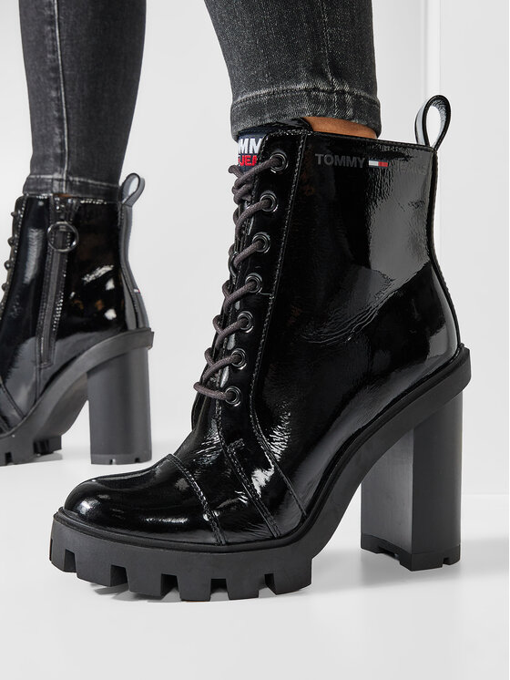 Patent lace up hot sale heeled boots