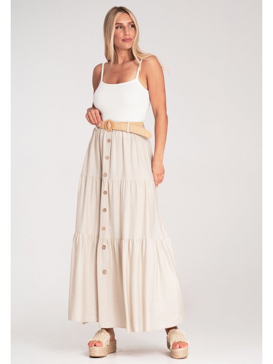 FIGL FIGL Maxi sukně M1222 Béžová Straight Fit