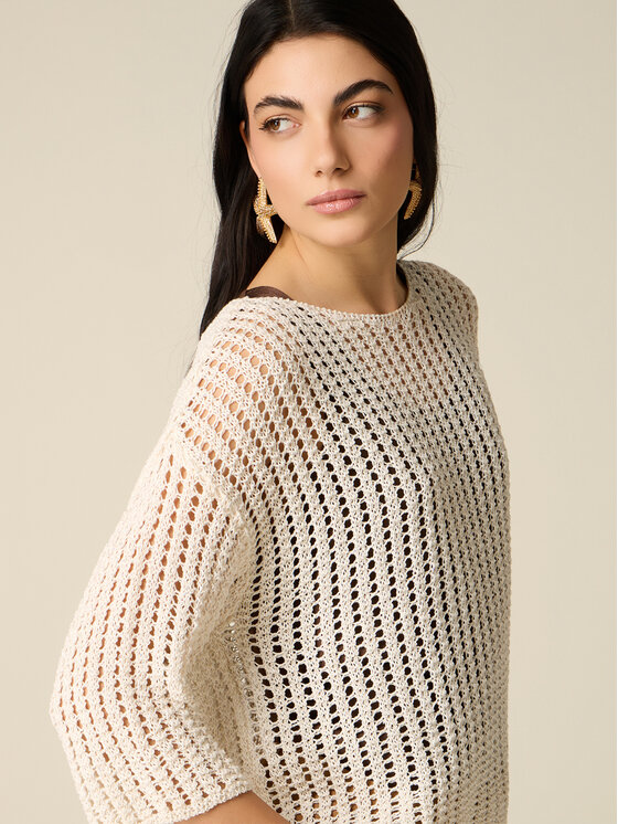 Oltre Oltre Sweter M576E001971N021 Biały Baggy Fit