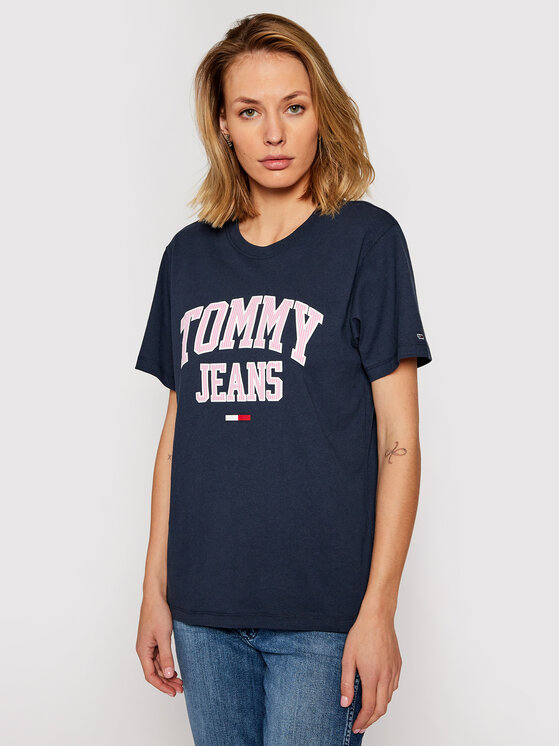 Tommy Jeans Marškinėliai Tjw Collegiate Logo DW0DW09075 Tamsiai mėlyna  Regular Fit • Modivo.lt