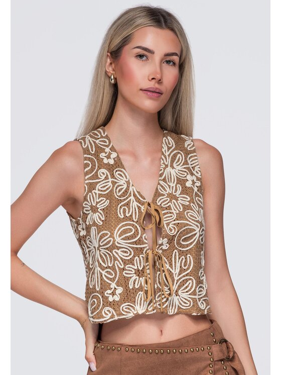 Ombre Ombre Kamizelka OW-VE-E0011 Brązowy Loose Fit