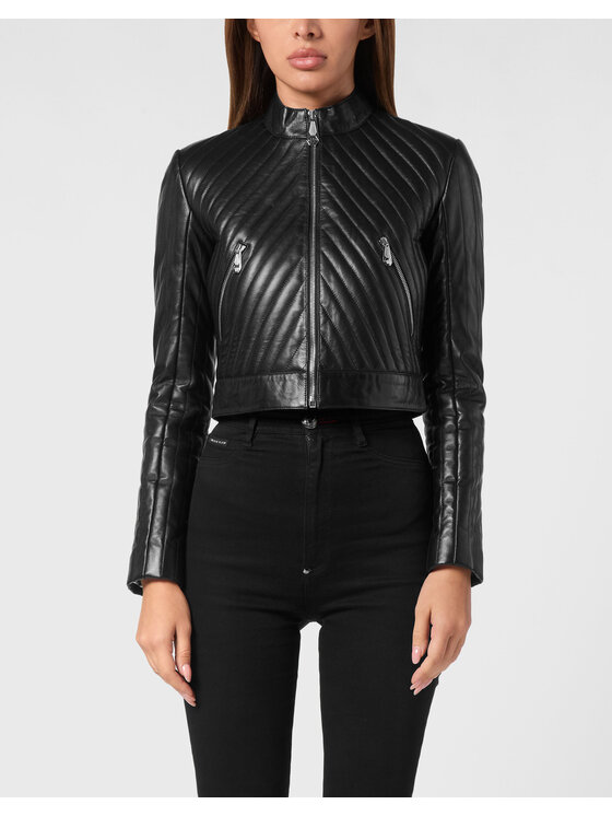 PHILIPP PLEIN PHILIPP PLEIN Kurtka skórzana 23039 Czarny Slim Fit