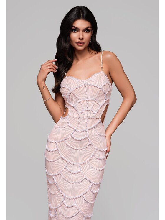 Ombre Ombre Večerní šaty LA-OM-DLR146 Béžová Slim Fit