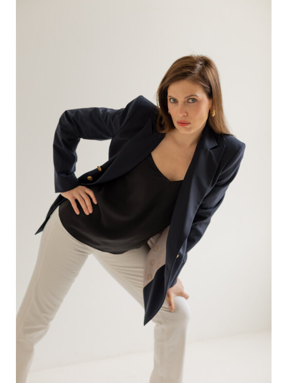 Entelier Entelier Marynarka dworzęoowa Granatowy Relaxed Fit