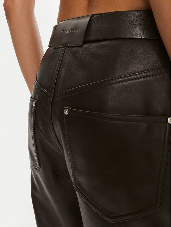 PINKO Pinko Kožené kalhoty Papua 103896 A21L Hnědá Relaxed Fit