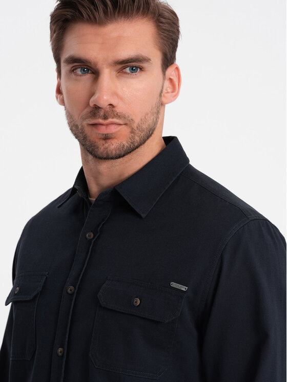 Ombre Ombre Košile OM-SHCS-0146 Tmavomodrá Regular Fit