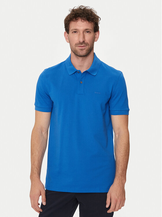 BOSS Boss Тениска с яка и копчета Pallas 50468301 Син Regular Fit
