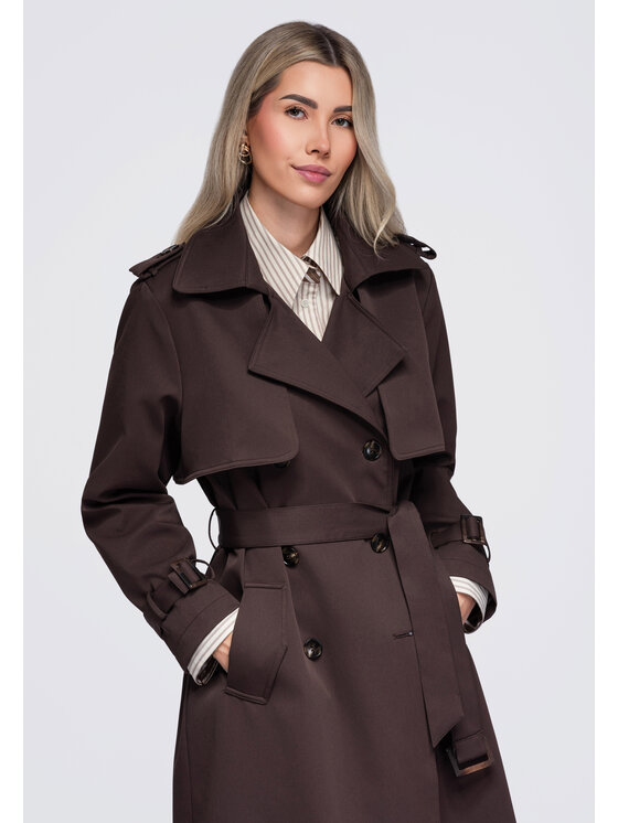 Ombre Ombre Trencz OW-CT-E0003 Brązowy Regular Fit