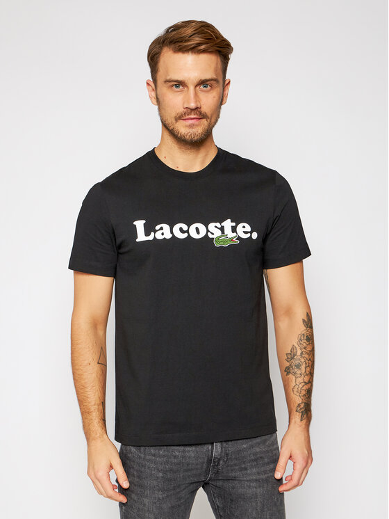 lacoste collegiate textured logo sweatshirt in black