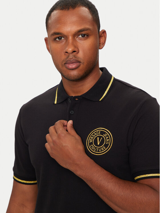 Versace Jeans Couture Versace Jeans Couture Тениска с яка и копчета 77GAGT00 CJ01T Черен Regular Fit