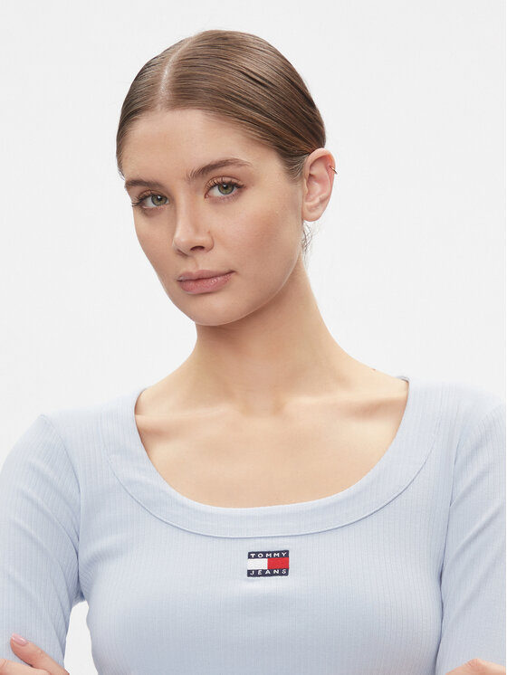 Tommy Jeans Tommy Jeans Halenka Tjw Slim Badge Rib Tee Ls DW0DW17397 Světle modrá Slim Fit