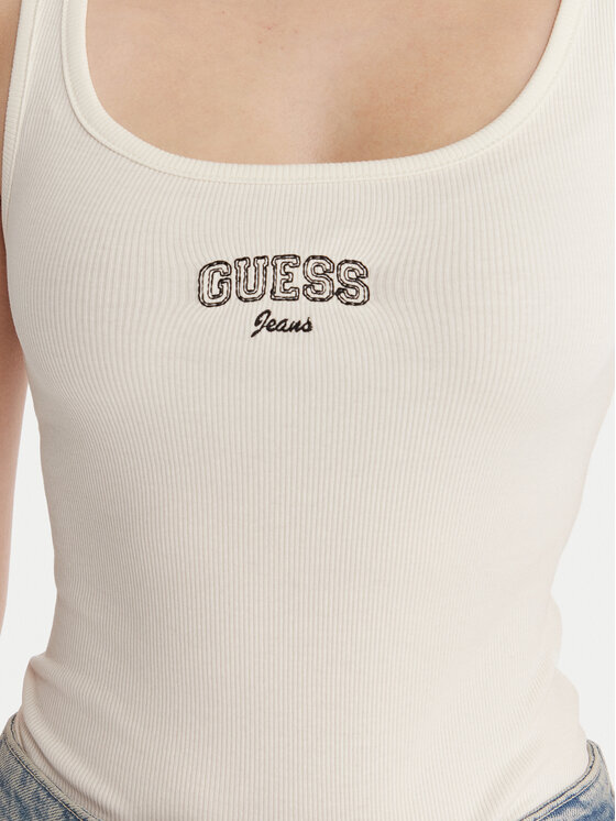 Guess Jeans Guess Jeans Marškinėliai W6RP20 KA0H1 Écru Slim Fit