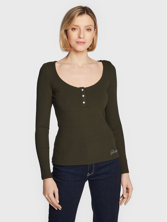 Guess Guess Bluza Karlee Jewel W2YP46 KBCO2 Zelena Slim Fit