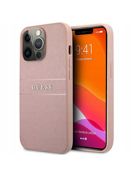 Guess Guess Etui na telefon Saffiano Strap Różowe złocenie