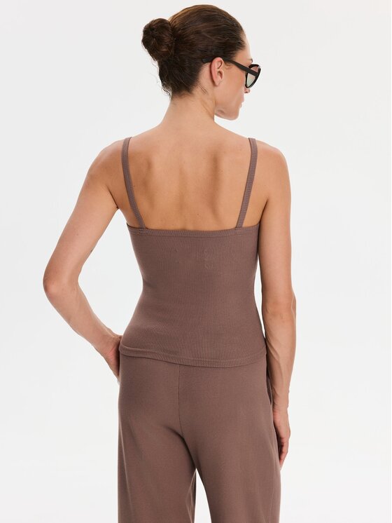 Nudyess Nudyess Top Alex z prążka Brązowy Slim Fit