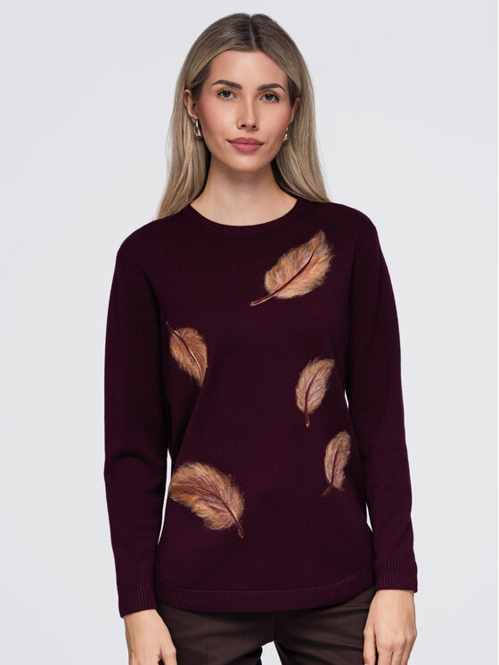 Ombre Ombre Sweter OW-SW-E0027 Bordowy Regular Fit