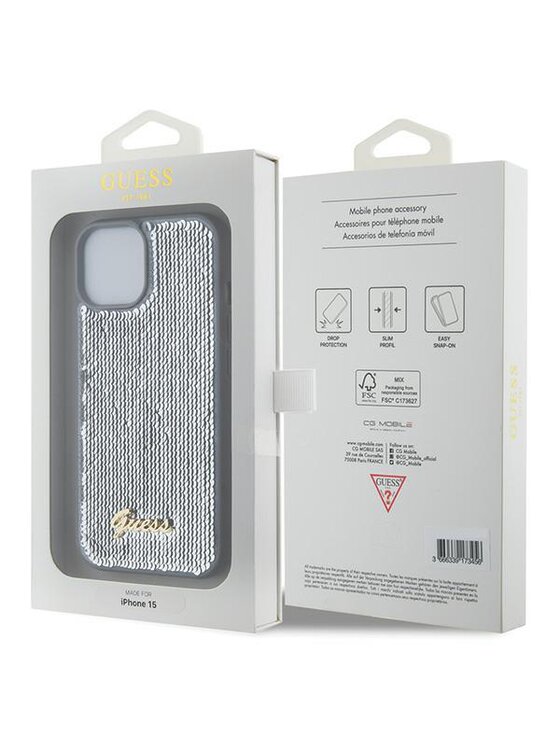 Guess Guess Etui na telefon iPhone 15 Srebrny